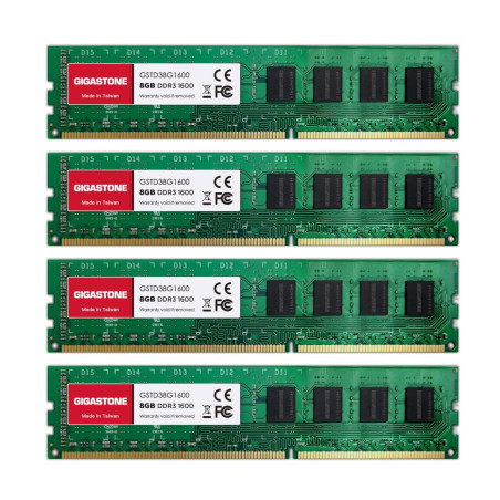【DDR3 RAM】 GIGASTONE 32Go Kit(4x8Go) DDR3/DDR3L 1600MHz(1333MHz) PC3-12800(PC3-10600) CL11 1.35V/1.5V 2Rx8 UDIMM 240pin UnbuffeR