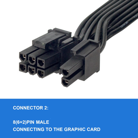YieJoya Câble PCIE pour Seasonic, PSU 8 pin mâle vers PCIe 8pin (6+2) mâle pour Seasonic Modular Power Supply