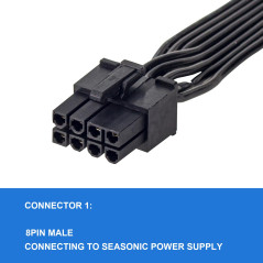 YieJoya Câble PCIE pour Seasonic, PSU 8 pin mâle vers PCIe 8pin (6+2) mâle pour Seasonic Modular Power Supply