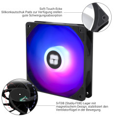 Thermalright TL-C12C-S Ventilateur de cpu 120mm ARGB Case Cooler Fan, 4pin PWM Silent Computer Fan avec roulement S-FDB inclus, 
