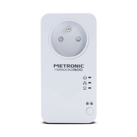 Metronic 495466 Prise CPL netsocket 600 MB/s avec 1 Port Fast Ethernet 100 MB/s et Prise gigogne