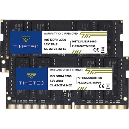 Timetec 32 Go KIT(2x16Go) DDR4 3200 MHz (PC4-3200AA) PC4-25600 SODIMM – Non-ECC sans Tampon, 260 Broches, 1,2 V CL22, Module de