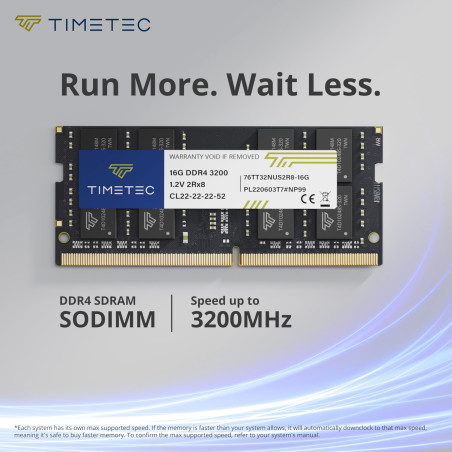 Timetec 32 Go KIT(2x16Go) DDR4 3200 MHz (PC4-3200AA) PC4-25600 SODIMM – Non-ECC sans Tampon, 260 Broches, 1,2 V CL22, Module de