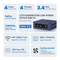 Beelink Mini S12 Mini PC, Intel Alder Lake-N N95 (4C/4T, jusqu'à 3,4 GHz) 16Go DDR4 RAM 500Go M.2 2280 SSD, Mini Ordinateur de B