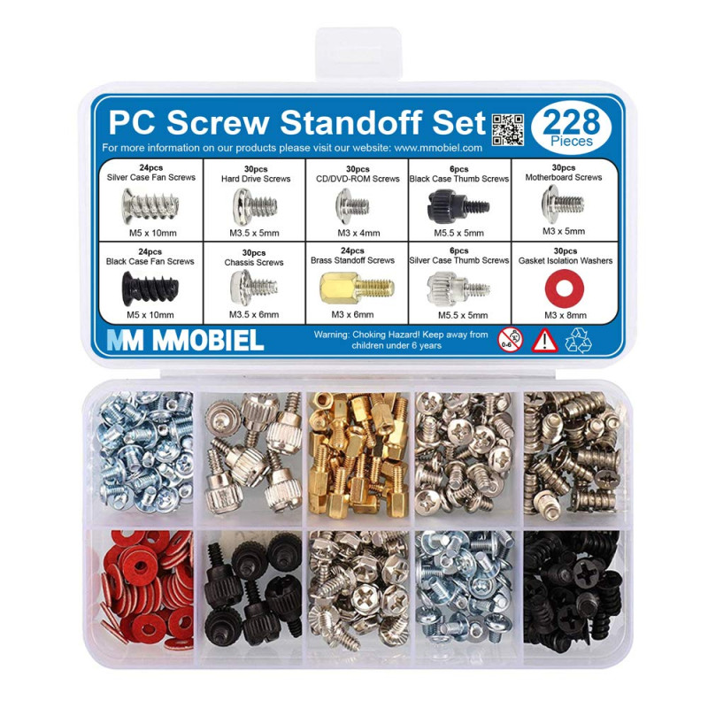 MMOBIEL 228 pcs Kit d'entretoise à vis PC pour boîtier d'ordinateur disque dur carte mère refroidisseur ventilateur cartes graph MMOBIEL 228 pcs Kit d'entretoise à vis PC pour boîtier d'ordinateur disque dur carte mère refroidisseur ventilateur cartes graph