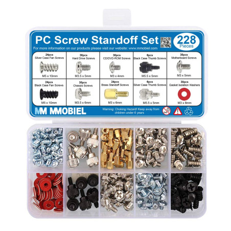 MMOBIEL 228 pcs Kit d'entretoise à vis PC pour boîtier d'ordinateur disque dur carte mère refroidisseur ventilateur cartes graph