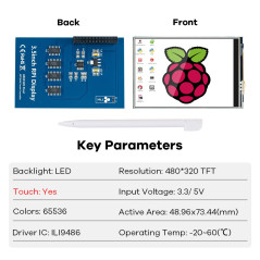 LAFVIN 3,5 Pouce 480x320 TFT Touch Screen SPI Display Moniteur pour Raspberry Pi 4B,3B+,3B,2B+,B,A+,A