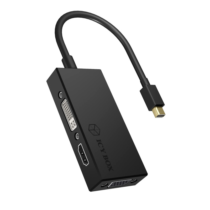 ICY BOX IB-AC1032 Adaptateur 3-en-1 Mini DisplayPort (Plug) pour HDMI (Ultra HD), DVI-D ou VGA (Full HD), Miroir/Expand, Noir ICY BOX IB-AC1032 Adaptateur 3-en-1 Mini DisplayPort (Plug) pour HDMI (Ultra HD), DVI-D ou VGA (Full HD), Miroir/Expand, Noir