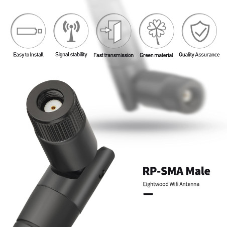 Eightwood Antenne WiFi 2.4G Connecteur RP SMA Mâle 5dBi Omnidirectionnel 15.6 cm WLAN Antenne 2pcs Compatible pour Carte Antenne