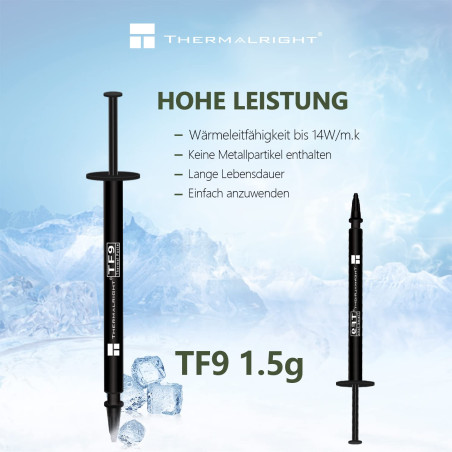 Thermalright TF9 1,5 g Pâte Thermique 14 W/m.k-1,5 grammes, Haute durabilité, pour Tous Les dissipateurs de Chaleur, Refroidisse