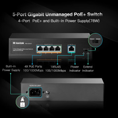 MokerLink 5 Port Gigabit PoE Switch, with 4 Ports PoE+ 1000Mbps, 78W IEEE802.3af/at, Plug and Play Non Géré, Métal Robuste, sans