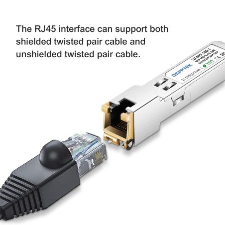 QSFPTEK Module SFP+ 10GBase-T RJ45 30m Cuivre 1.25/2.5/5/10G Mini-GBIC pour Cisco SFP-10G-T-S, Ubiquiti UF-RJ45-10G, Netgear, Mi