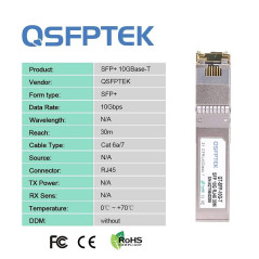 QSFPTEK Module SFP+ 10GBase-T RJ45 30m Cuivre 1.25/2.5/5/10G Mini-GBIC pour Cisco SFP-10G-T-S, Ubiquiti UF-RJ45-10G, Netgear, Mi