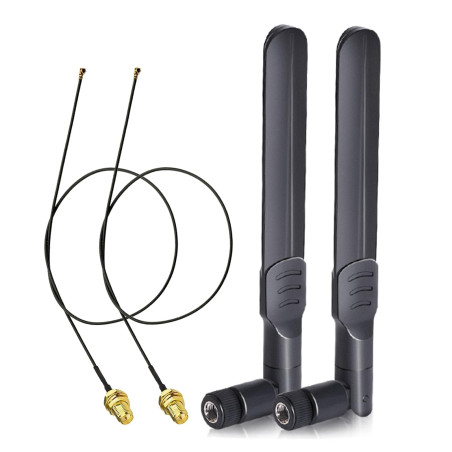 Bingfu Antenne WiFi 8 dBi RP-SMA Mâle 2.4GHz 5GHz Bi-Bande, Câble 25cm de Presa Micro Coassiale 0. 25mm pour Carte Réseau M.2 NG