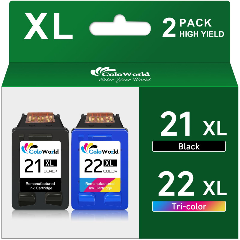 ColoWorld Cartucce d'inchiostro rigenerate HP 21XL Nero 22XL Colore