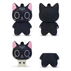 leizhan Clé USB 32Go, Clef USB en Forme de Chat Noir, Cle USB Unique Personnalisée et Adorable, Clé USB Enfant en Silicone, Memo
