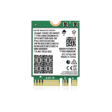 Carte sans Fil WiFi 6E Intel AX210 NGW Bluetooth 5.2 Adaptateur réseau tri-Bande 5400Mbps pour Ordinateur Portable Support Windo
