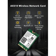 Carte sans Fil WiFi 6E Intel AX210 NGW Bluetooth 5.2 Adaptateur réseau tri-Bande 5400Mbps pour Ordinateur Portable Support Windo
