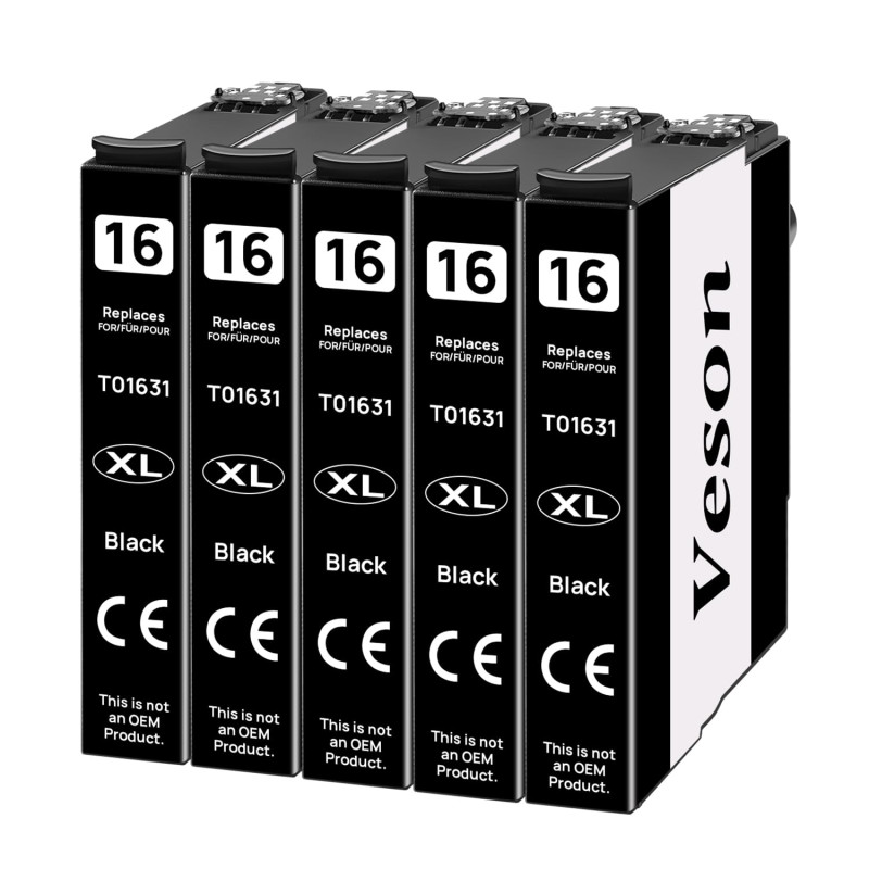 Veson Cartouche d'encre 16XL Compatible pour Epson 16 XL pour Workforce WF-2630 WF-2750 WF-2510 WF-2520 WF-2530 WF-2540 WF-2650 