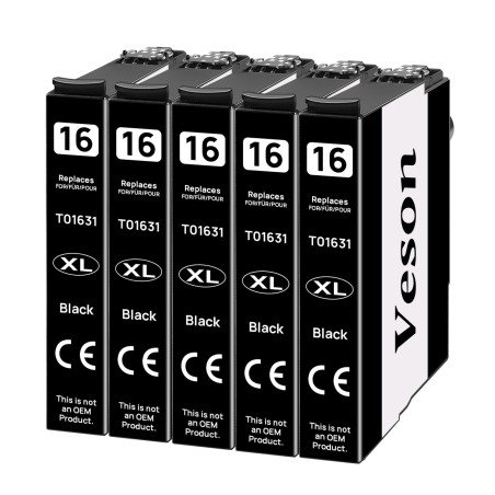 Veson Cartouche d'encre 16XL Compatible pour Epson 16 XL pour Workforce WF-2630 WF-2750 WF-2510 WF-2520 WF-2530 WF-2540 WF-2650 