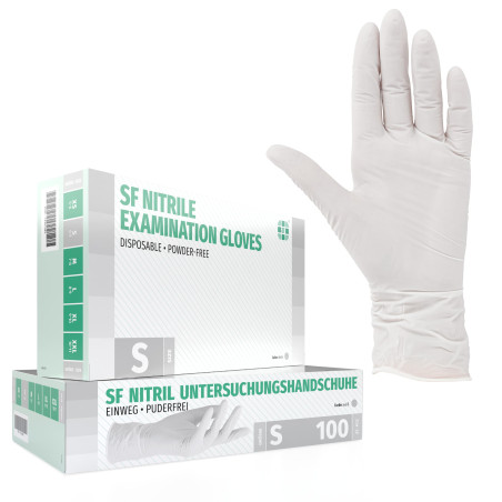 SF Gants nitrile blancs S – 100 gants jetables, non poudrés, sans latex, résistants, pour la cuisine, l’usage médical, le ménage