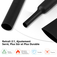 Vinabo 900 Pièces Gaines Thermorétractables, Thermorétractable Noire Tube, Isolation Electrique Tube de Câble D'enveloppe Thermo