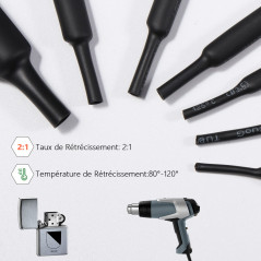 Vinabo 900 Pièces Gaines Thermorétractables, Thermorétractable Noire Tube, Isolation Electrique Tube de Câble D'enveloppe Thermo