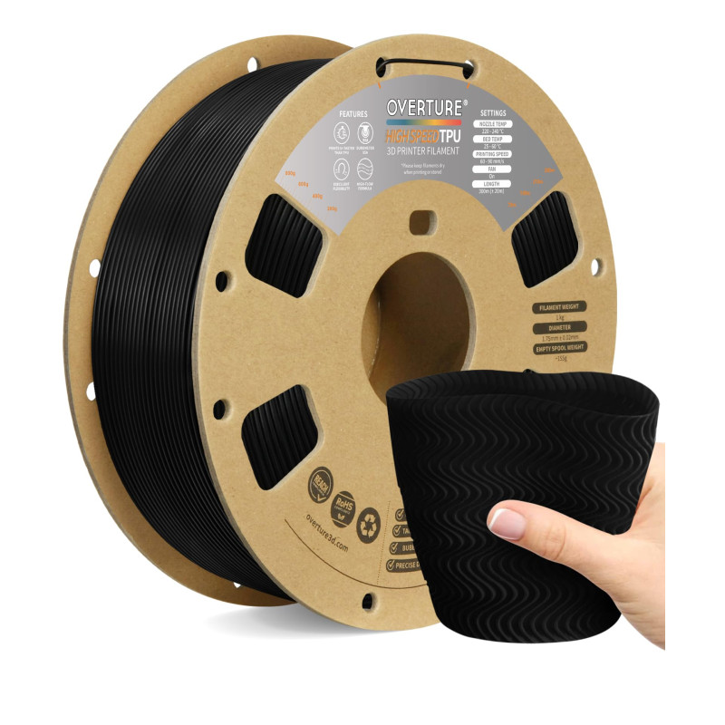OVERTURE TPU High Speed Filament 1,75 mm, Flexible 95A TPU Roll, bobine de 1 kg (2,2 lb), Précision Dimensionnelle +/- 0,02 mm, 