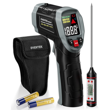 Eventek Thermomètre Infrarouge, [3 in 1] -50°C~600°C (-58°F~1112°F) Sans Contact Laser Avec Emissivité Réglable pour Cuisine/Rép