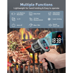 Eventek Thermomètre Infrarouge, [3 in 1] -50°C~600°C (-58°F~1112°F) Sans Contact Laser Avec Emissivité Réglable pour Cuisine/Rép