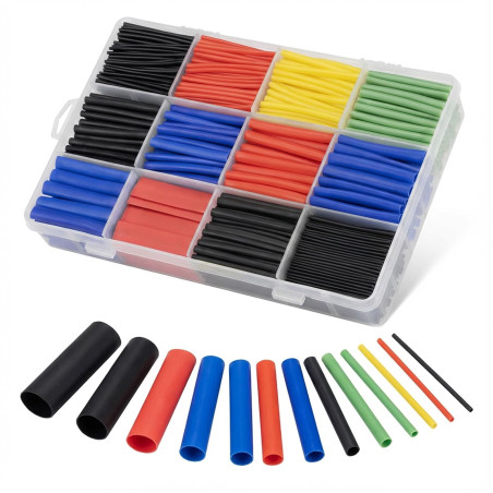 800 Pièces Gaine Thermorétractable Etanche, Assortiment de tubes Thermoretractables Noir Bleu Rouge Jaune Vert - 1 à 13 mm - pou