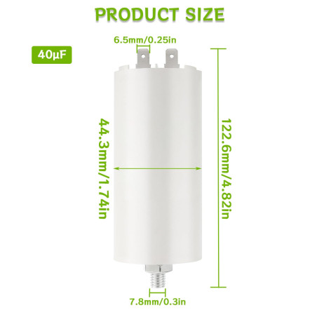 BOJACK CBB60 40uF 450V Condensateur de Démarrage moteur de Moteur pour Pompe de Piscine 40µF 450 Volt 45x90MM Connecteur M8 50/6