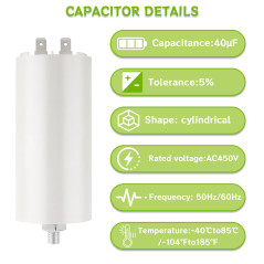 BOJACK CBB60 40uF 450V Condensateur de Démarrage moteur de Moteur pour Pompe de Piscine 40µF 450 Volt 45x90MM Connecteur M8 50/6
