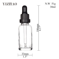 YIZHAO Flacon Compte Gouttes 30ml, Transparent Flacon Huile Essentielle Vide avec Pipette Verre, pour Huile Essentielle, Aromath