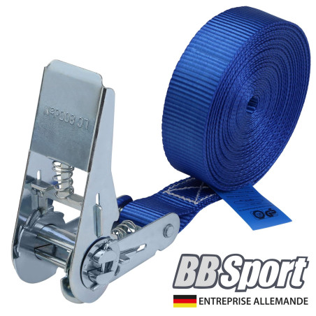Sangle à cliquet d'arrimage 4 pièces Sangle de Fixation 4 m ou 6 m Bleu, Largeur 25 mm - Charge maximale 800 kg DIN en 12195-2, 