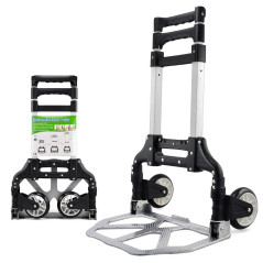 Yaheetech Diable Chariot de Transport Pliant Main Réglable de 64cm à 100cm en Aluminium Charge Max 75kg avec Bandes Elastique