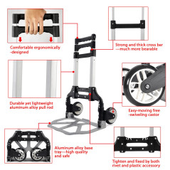 Yaheetech Diable Chariot de Transport Pliant Main Réglable de 64cm à 100cm en Aluminium Charge Max 75kg avec Bandes Elastique