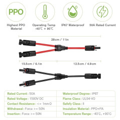 URAQT Y Type Connecteurs Solar, 2 pcs (1 à 2 Branches) Professionnel Imperméable Connecteur de Panneau Solaire, Cable Panneau So