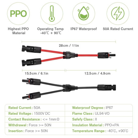 URAQT Y Type Connecteurs Solar, 2 pcs (1 à 2 Branches) Professionnel Imperméable Connecteur de Panneau Solaire, Cable Panneau So