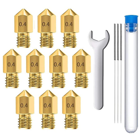 MMOBIEL 10 pièces MK8 en Laiton de 0,4 mm pour imprimante 3D, extrudeuse Compatible avec Les séries Creality Ender 3, Ender 5, C