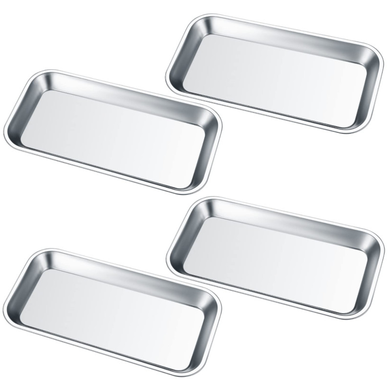 4 Pièces Plateau à Instruments, Rectangulaires en Acier Inoxydable, pour Laboratoire - 22,5x11,5x1,6 cm 4 Pièces Plateau à Instruments, Rectangulaires en Acier Inoxydable, pour Laboratoire - 22,5x11,5x1,6 cm