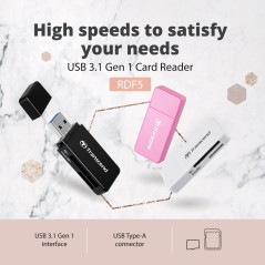 Transcend RDF5 Lecteur de cartes multifonction avec emplacements SD et microSD et connecteur USB USB 3.1 Gen 1, Blanc - TS-RDF5W