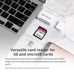 Transcend RDF5 Lecteur de cartes multifonction avec emplacements SD et microSD et connecteur USB USB 3.1 Gen 1, Blanc - TS-RDF5W