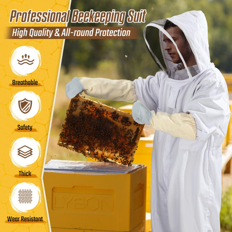 Moontay Combinaison d'Apiculture pour Tout le Corps Vêtements à Capuchon avec Voile Manteau de Protection pour Apiculteurs Costu