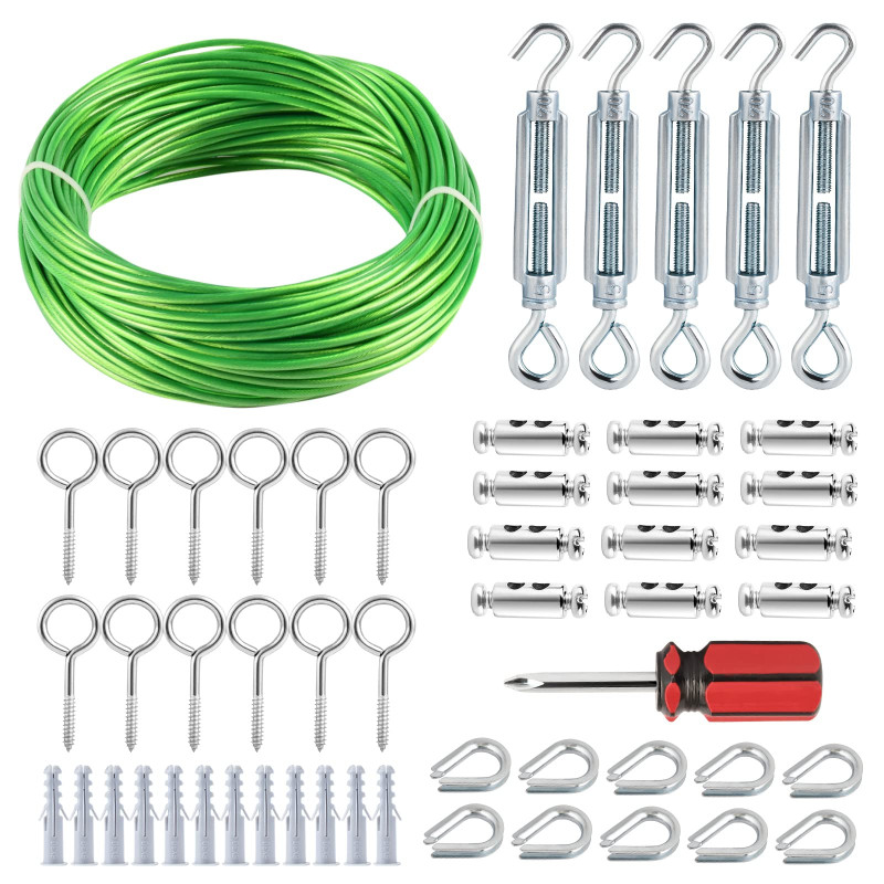 hannger Tendeurs pour câbles, 3MM X 30M Câble d'acier vert enduit de PVC, câble d'acier multi-usage pour vigne/corde à linge à l