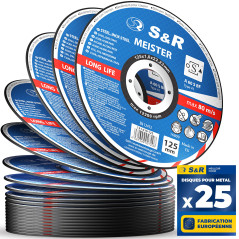 S&R Disque 125 Meule à tronçonner Fer Métal, Acier Inox, Aluminium (125 x1,0x22,23mm A60) - 25 Disques Coupe pour Meuleuse d'Ang