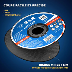 S&R Disque 125 Meule à tronçonner Fer Métal, Acier Inox, Aluminium (125 x1,0x22,23mm A60) - 25 Disques Coupe pour Meuleuse d'Ang