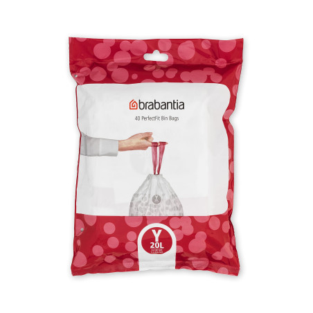 Brabantia Sacs Poubelle PerfectFit (Code Y / 20L), Ultra Résistant, Poignées Coulissantes (40 Sacs)