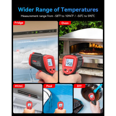 Wintact Thermomètre Laser Infrarouge,-50℃ à 590℃, pistolet thermomètre sans contact,postuler à cuisine,voiture, industriel(Pas p