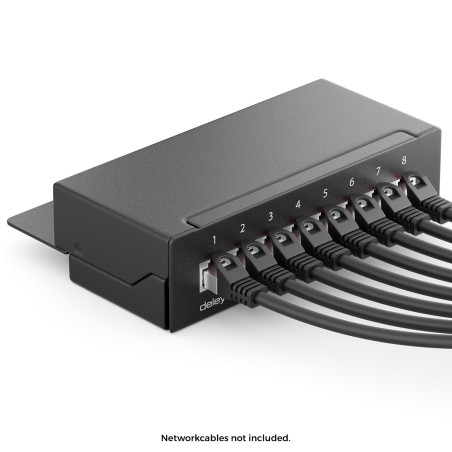 deleyCON CAT6 Panneau de Brassage 8 Ports Bureau & Montage Mural - Blindé - Prise 8x RJ45 - TIA568A TIA568B - Noir Pour Ordinate
